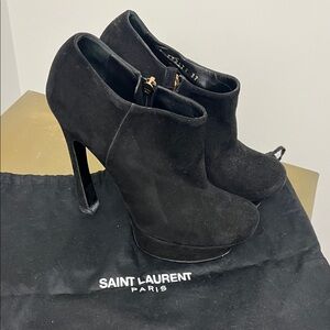 Saint Laurent Black Suede Platform Ankle Booties